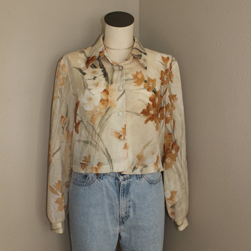 Vintage Cropped Floral Button Up